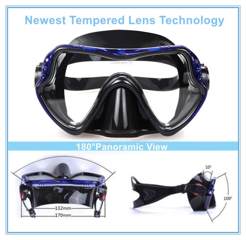 EXP VISION Snorkel Diving Mask, Professional Adults Snorkeling Mask Gear, Ultra Clear Tempered Glass Swim Mask Anti Leakage Swimming Goggles with Nose Cover for Men Women Youth (a-Blue) - Image 3